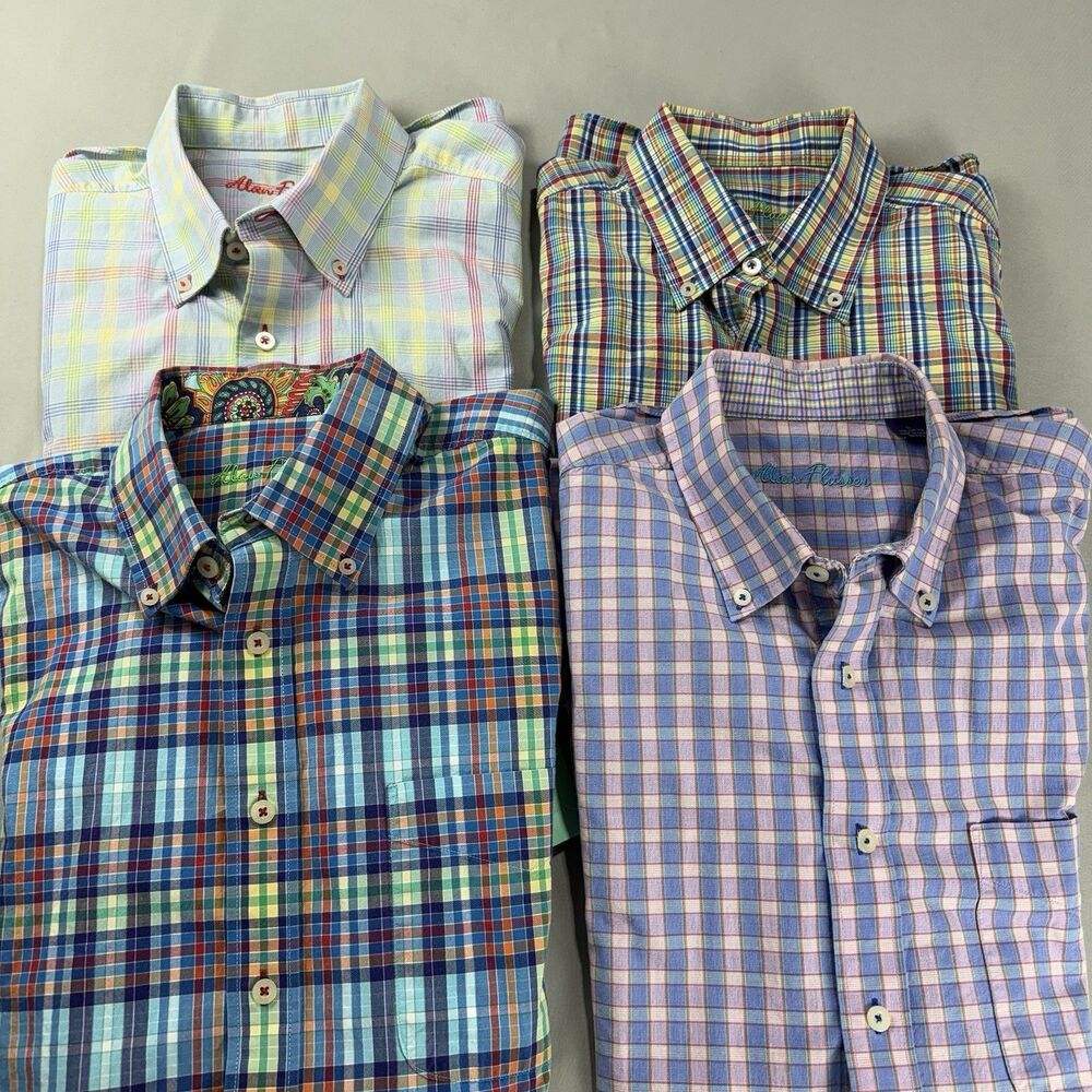 Alan Flusser Men’s Short Sleeve Button Down Shirts Set of 4 - Multicolored Plaid